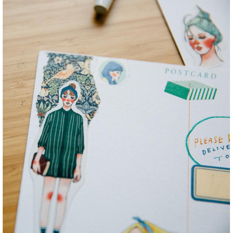 Sticker cô gái Vintage Style trang trí Bullet Journal S11 Taro Stationery