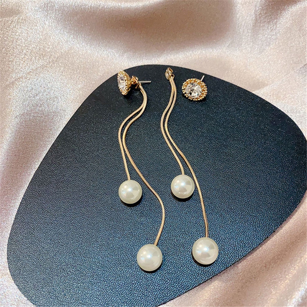 Bông Tai Dáng Dài Đính Ngọc Trai Phong Cách Hàn Quốc