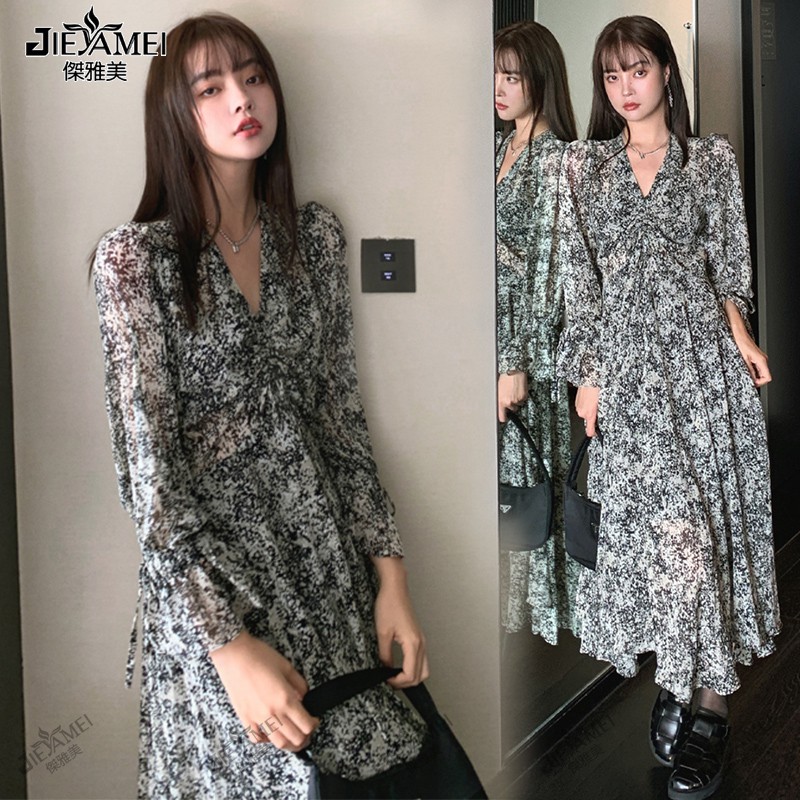 KOREAN STYLE Đầm Hoa Cổ V Thời Trang Dành Cho Nữ