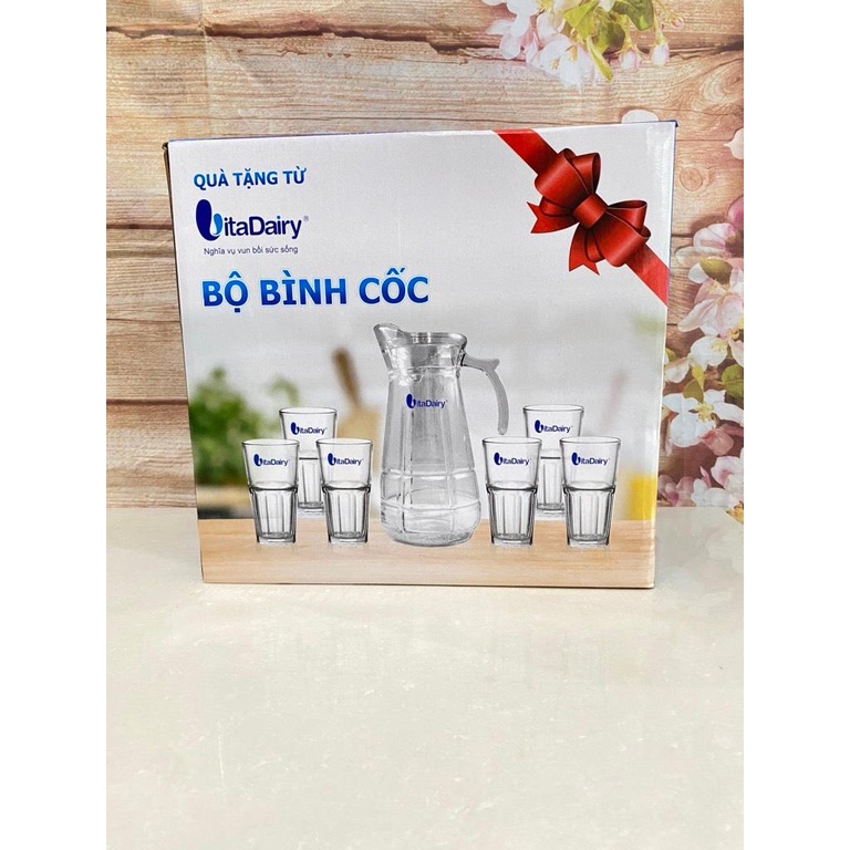 Bộ bình ly thuỷ tinh Union cao cấp hkm Vitadairy ( 1 bình + 6 ly )