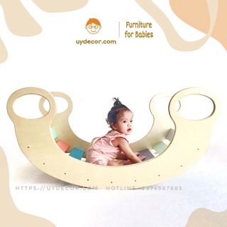 Bập Bênh Cho bé, Cầu Trượt Bập Bênh 3 trong 1, Bập bênh Cầu vồng Uydecor, Gỗ Plywood Nhập Khẩu Size lớn