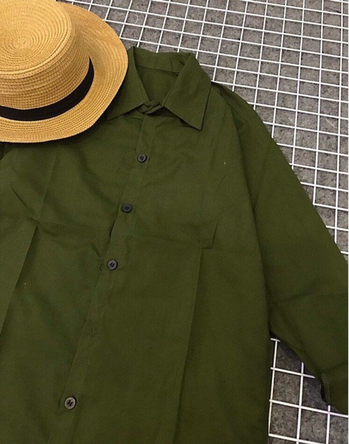 Sơ mi xanh rêu hình thật 100%