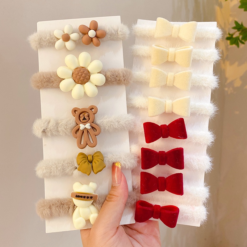 Dây Buộc Tóc Vải Kaki Hình Gấu Dễ Thương Cho Bé Gái