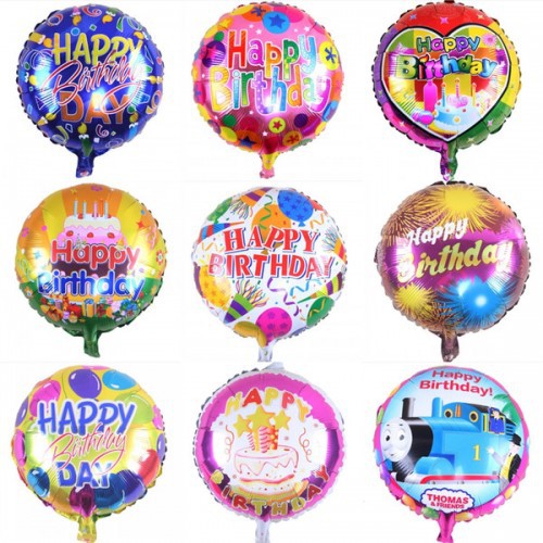 Bong Bóng tròn kiếng Nhôm 18 Inch Chữ Happy Birthday Dùng Trang Trí Tiệc Sinh Nhật