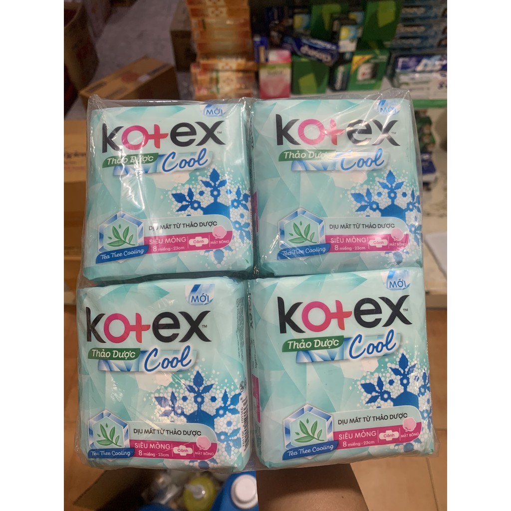 Combo 8 gói Băng vệ sinh Kotex Thảo Dược Cool siêu mỏng cánh (8m/gói)