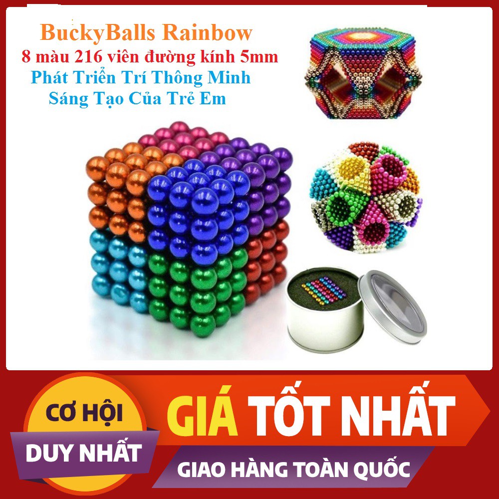 Bộ Xếp Hình Thông Minh Siêu Phẩm Rainbow BuckyBalls 8 màu 216 viên 5mm Chơi Là Mê [ FULLBOX Video Sản Phẩm ]