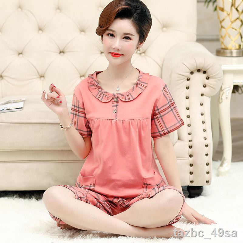 Đồ ngủ nữ, quần ngắn tay bằng cotton mỏng, bộ Zhongtian MM dành cho người béo Bổ sung phân bón để tăng kích thước v