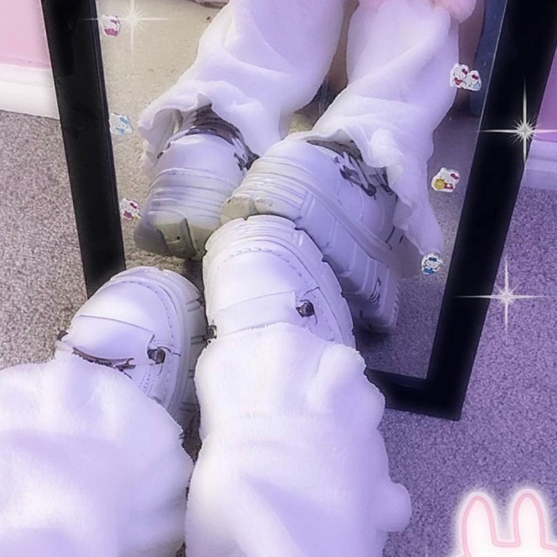 XIXI Vớ lông cao cổ phối nơ giữ ấm mùa đông phong cách Harajuku cho nữ