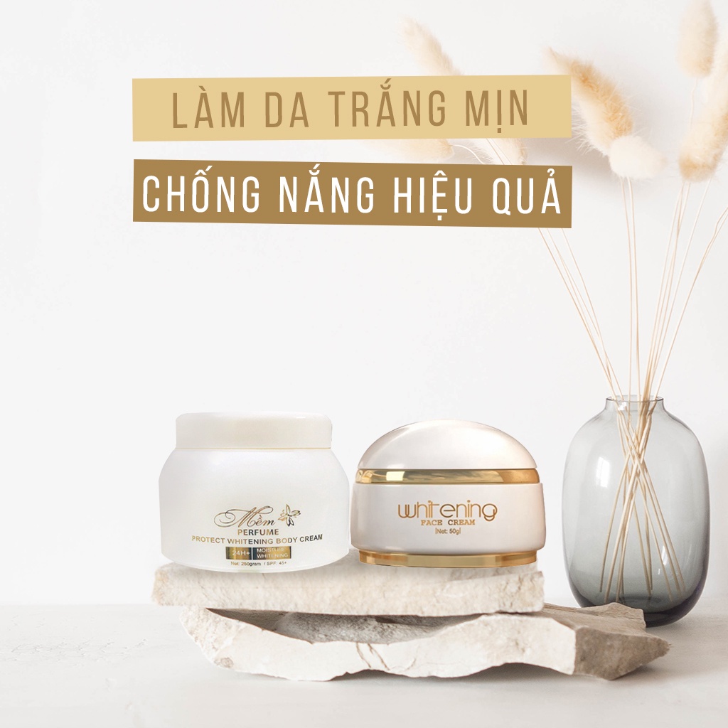 Bộ combo dưỡng trắng tiết kiệm kem trắng da mặt &amp; Kem body mềm nước hoa A Cosmetics - Beauty at home