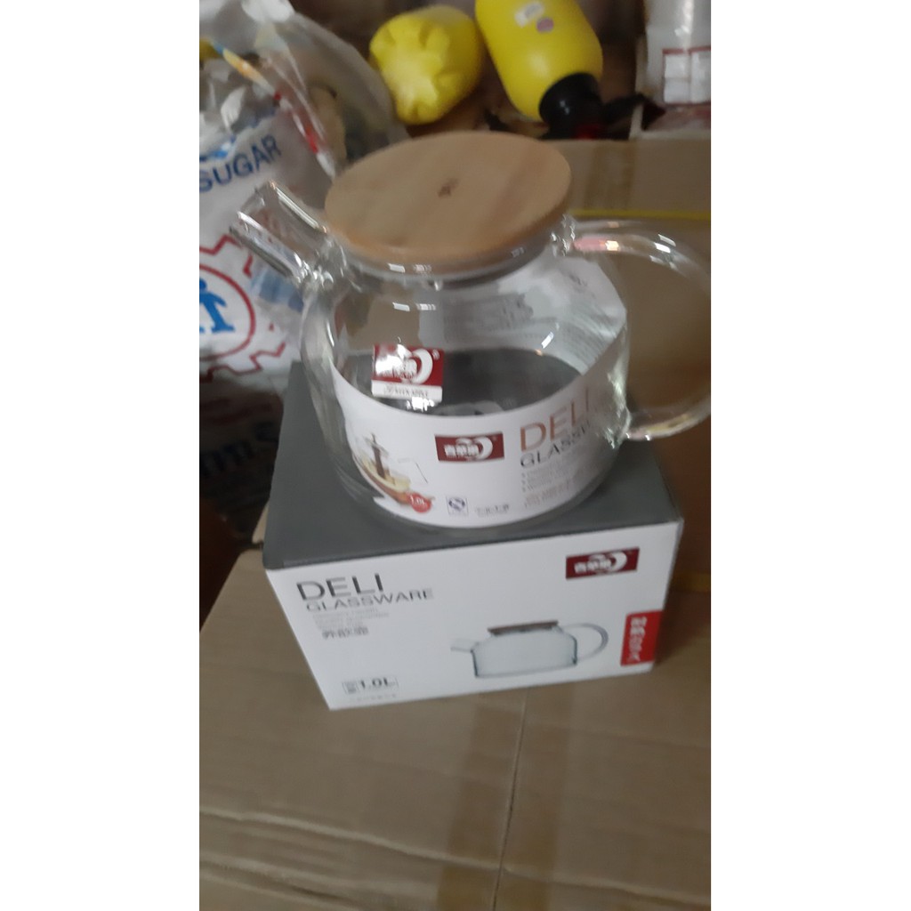 Bình trà thủy tinh chịu nhiệt cao cấp DELI 1000ml 1600ml thiết kế nắp tre chắn lọc inox trang nhã sang trọng sáng bóng | BigBuy360 - bigbuy360.vn