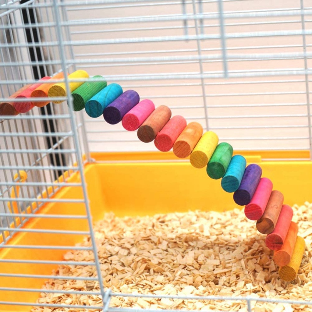 Thang leo trèo bằng gỗ màu cầu vồng xinh xắn dành cho chuột hamster