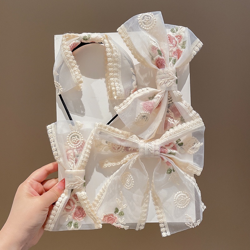 Kẹp Tóc Nơ Ren Thêu Họa Tiết Thời Trang Cho Nữ