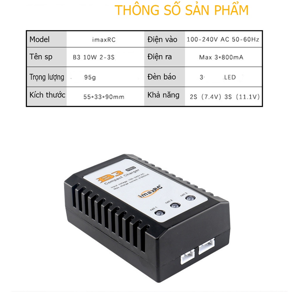 Bộ sạc B3 Pro imax RC 10W máy bay mô hình không người lái flycam 2S-3S pin lithium 7.4V11.1V sạc cân bằng