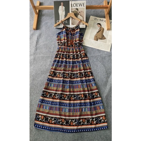 Váy Đi Biển Maxi Dài Hoạ Tiết Thổ Cẩm Siêu Sang