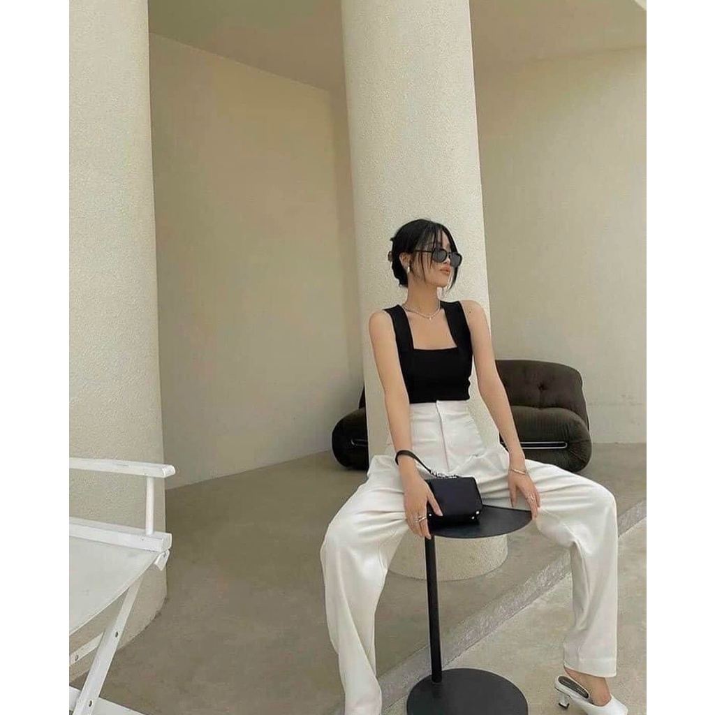 SET ÁO CROP ĐEN 2S BẢN TO + QUẦN BAGGY TRẮNG