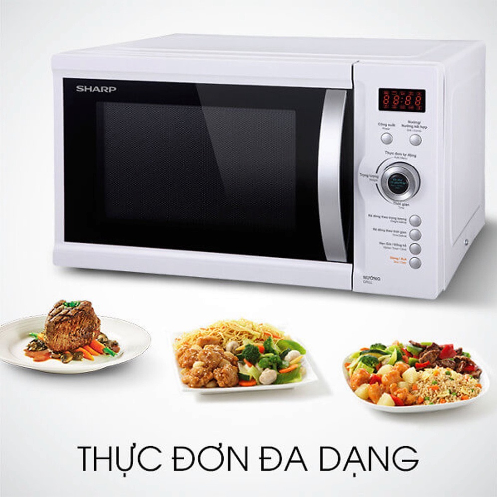 -  Lò Vi Sóng Có Nướng Điện Tử Sharp R-G371VN-W - 23 Lít - Hàng chính hãng