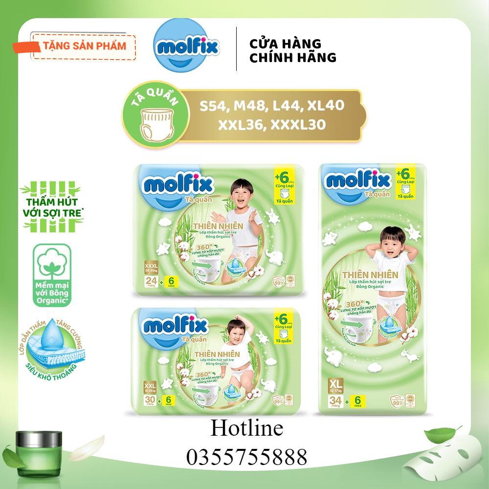 Tã/bỉm quần Molfix Thiên nhiên Jumbo S46/M42/L38/XL34/XXL30/XXXL24