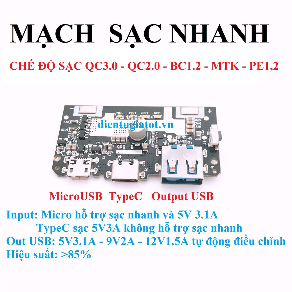 Mạch sạc dự phòng sạc nhanh Qc3.0 (mạch mới)