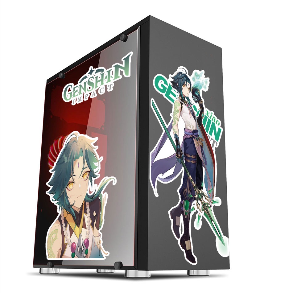 Genshin Impact Stickers cho PC Case ATX Mid Tower Máy tính trang trí nội thất Decal chống thấm nước có thể tháo rời