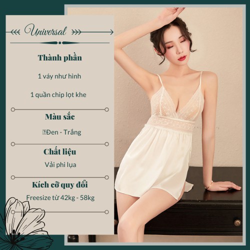 Váy Ngủ Sexy Chất Vải Lụa Cao Cấp 2 Dây Phối Ren Gợi Cảm Dành Cho Nữ UNIVERSALXXX - DNS28