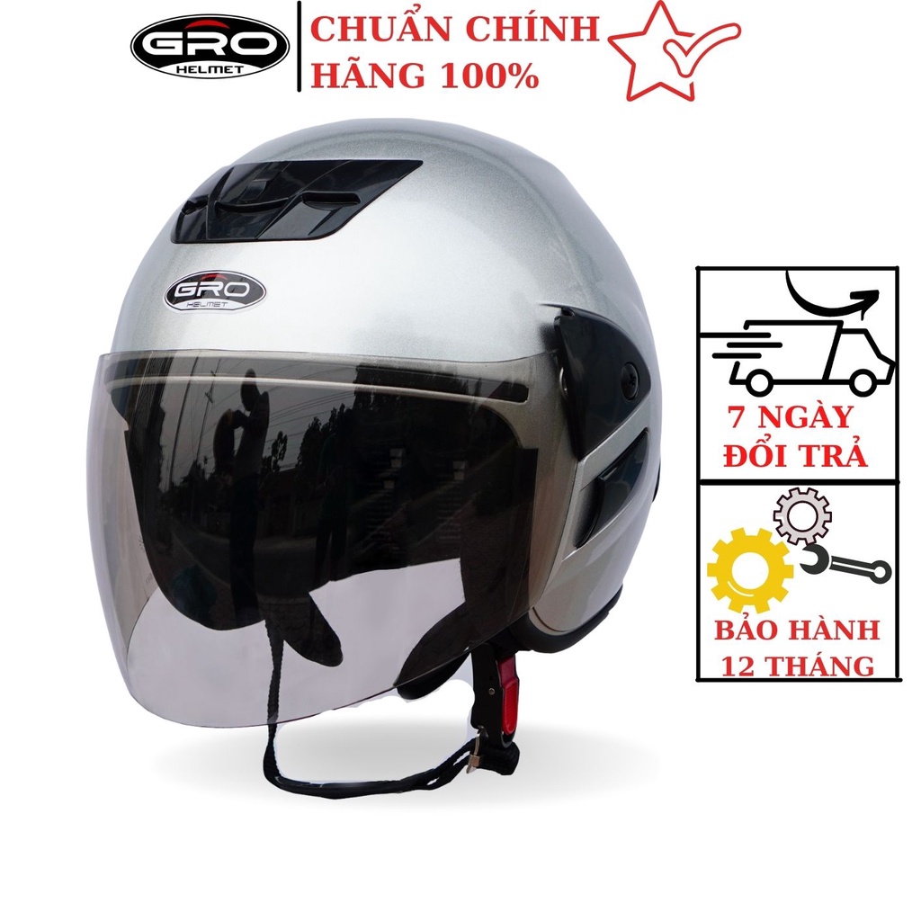 Mũ Bảo Hiểm 3/4 đầu Gro V2, dáng Honda cho nam và nữ, khóa kim loại chắc chắn - Bạc