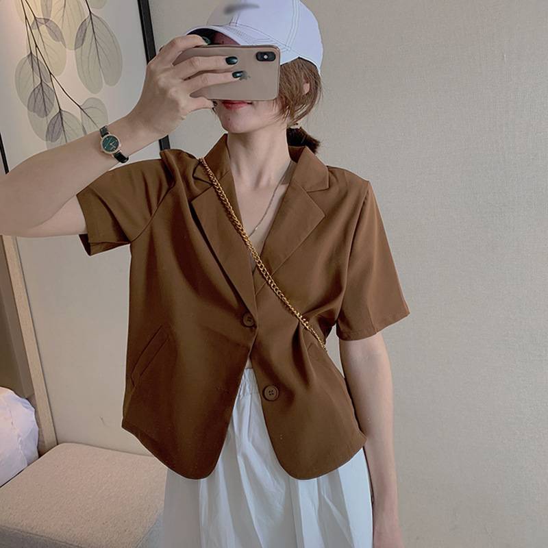 Áo ngắn tay áo cổ chữ V ve áo rời thời trang mùa hè giản dị cho nữ