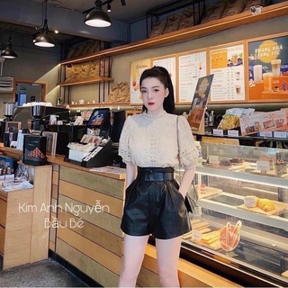 Quần sooc da kèm đai siêu hot