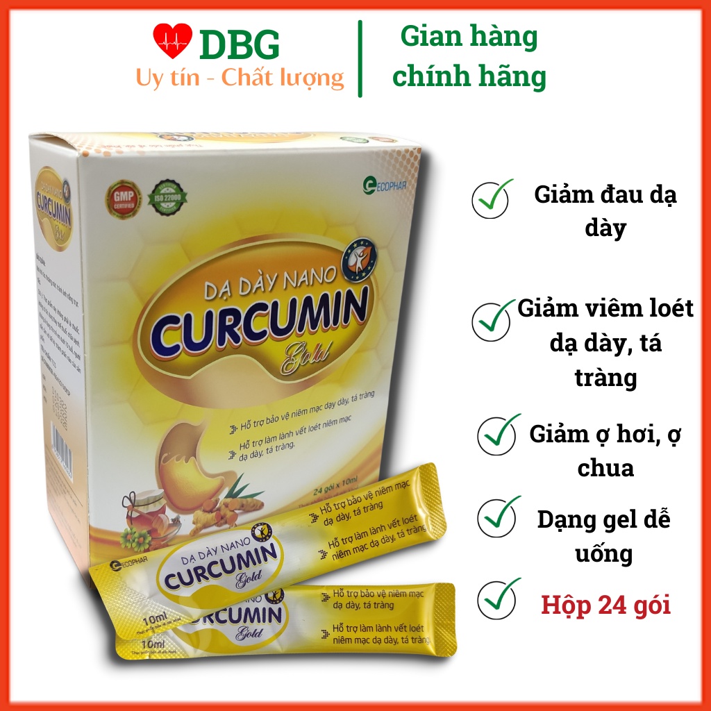 Dạ dày Nano Curcumin Gold - Giúp giảm các triệu chứng viêm loét dạ dày, tá tràng, thượng vị, giảm trào ngược(Hộp 24 gói)
