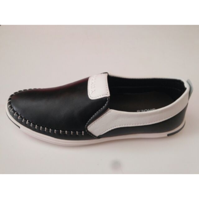 Giày lười da prada đen trắng