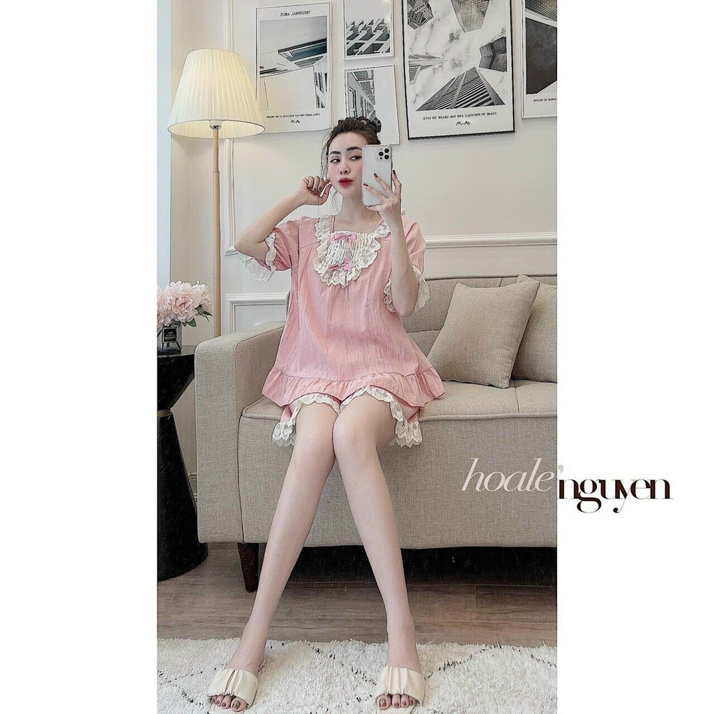 bộ bầu bèo nhún cổ cho mẹ điệu đà☘️đồ bộ bầu chất đũi hàn cao cấp siêu mát siêu mềm siêu mịn freesize từ 43-67kg BBH19