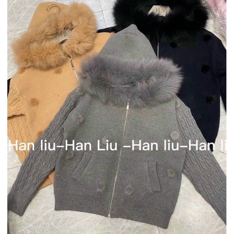 Áo len ép mũ lông ảnh thật