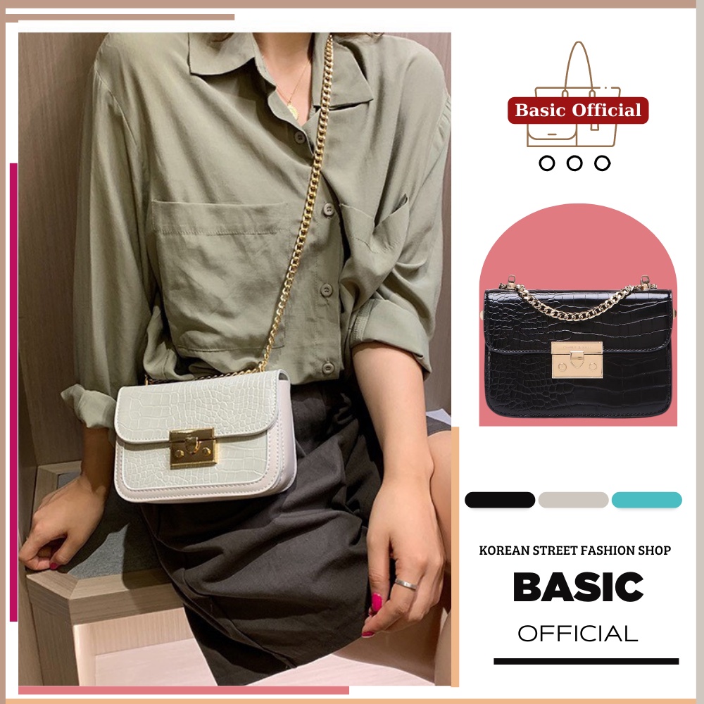 Túi xách nữ, túi đeo chéo GOOD BASIC C10 dây xích da vân bóng phong cách hàn quốc, sang chảnh giá rẻ