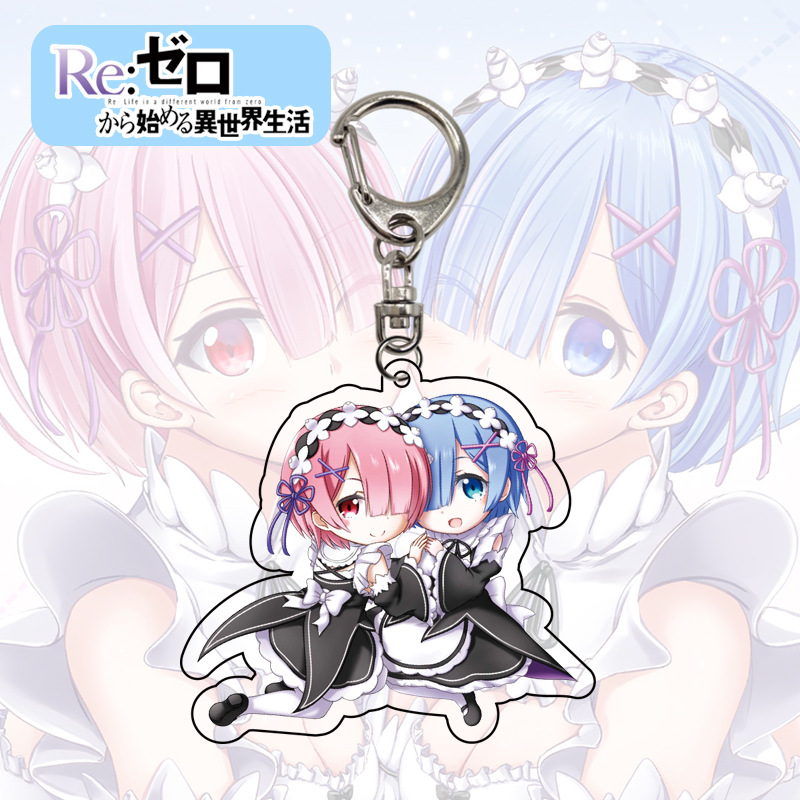 Móc chìa khóa họa tiết Ram Rem anime Re:Zero bằng acrylic chất lượng cao