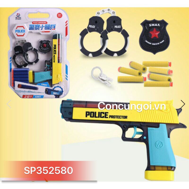 Đồ chơi guns Police 2in1 thục nước và hít, 1 còng, 1 huy hiệu, 648-34