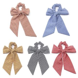 Dây buộc tóc nơ co giãn sọc caro thời trang cho nữ