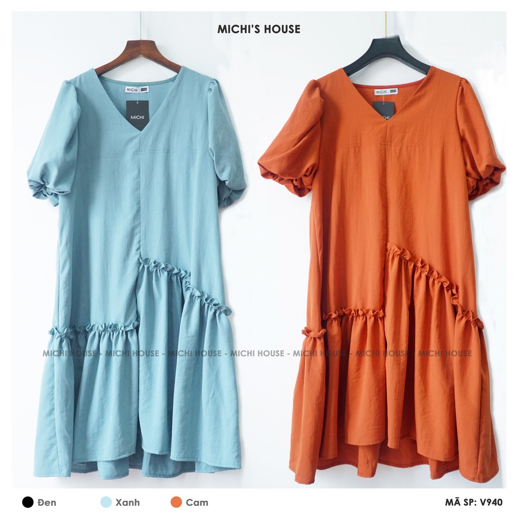 Đầm Suông Đũi V940 MICHI House Váy Xuông Thiết Kế  Cổ V Tay Bồng Dáng Ngắn Mặc Bầu Xinh Freesize Bigsize | BigBuy360 - bigbuy360.vn