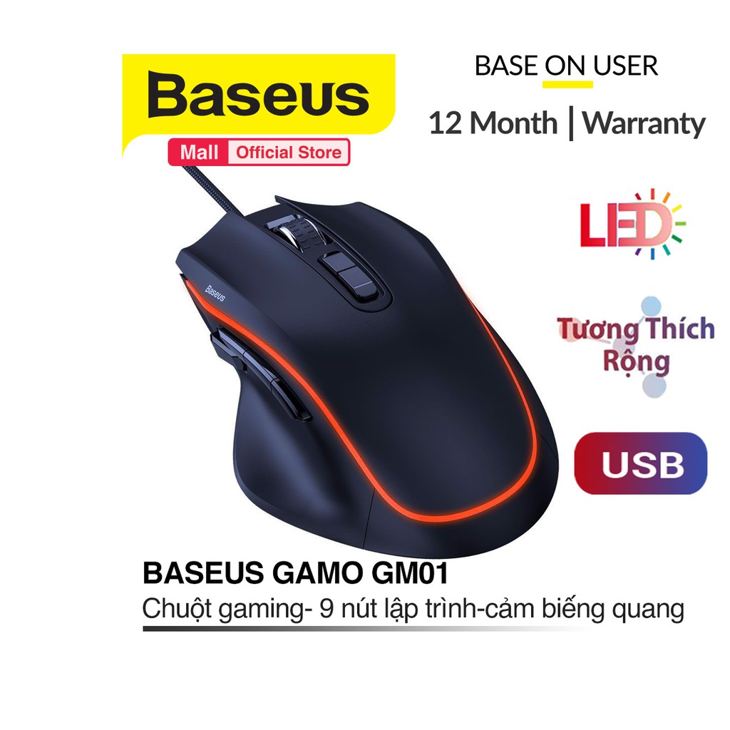 [Mã ELMALLCOIN hoàn 8% xu đơn 499K] Chuột chơi Game 9 nút bấm lập trình BASEUS GAMO GM01 Gaming Mouse