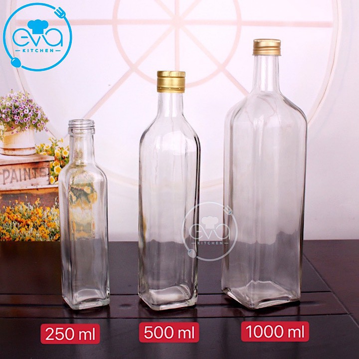 Combo 2 Chai Thuỷ Tinh Vuông Rót Gia Vị Rót Dầu OiL Can 500 ml Và 1000 Ml