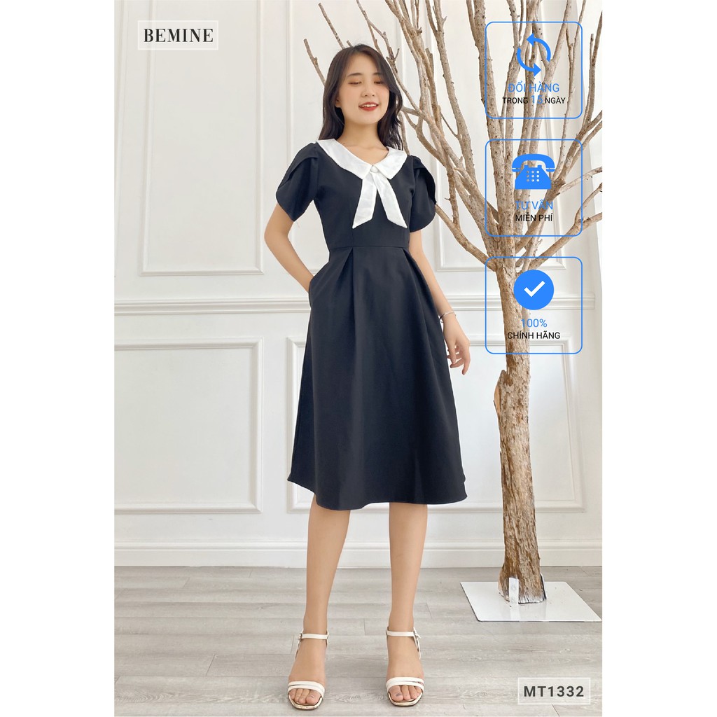 [Mã WABRWA15 giảm 15% đơn 300K] Đầm xòe cổ phối có nơ BEMINE MT1332DEN | BigBuy360 - bigbuy360.vn