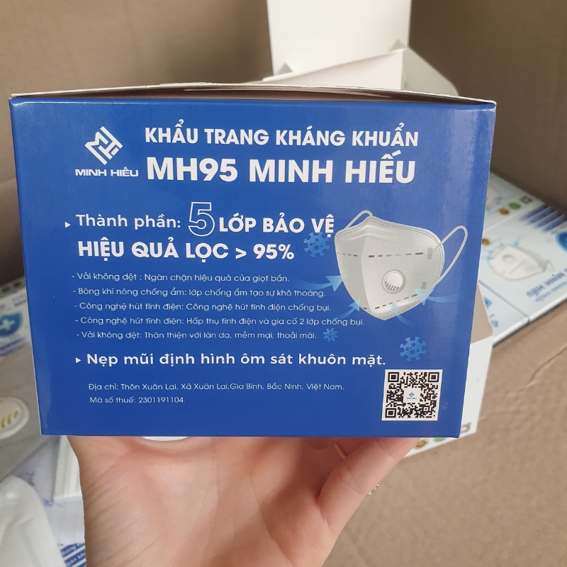 Hộp 10 chiếc Khẩu trang N95 có van Minh Hiếu- Khẩu trang y tế N95 có van thở 5 lớp-Chính hãng Cty Minh Hiếu