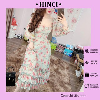 Đầm Maxi Tay Dài Cổ Vuông Dáng Dài, Có Bèo Ở Chân Váy, Kèm Lớp Lót Đầm, Chất Tơ Mát Mẻ, Thích Hợp Đi Biển [271]