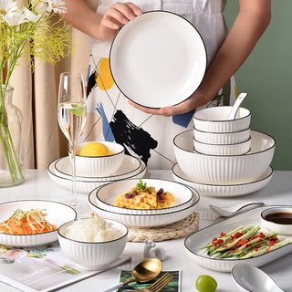 Ceramic platter tableware chopsticks household round table square table table swing plate fan-shaped dinner plate hot pot plate set combination dish