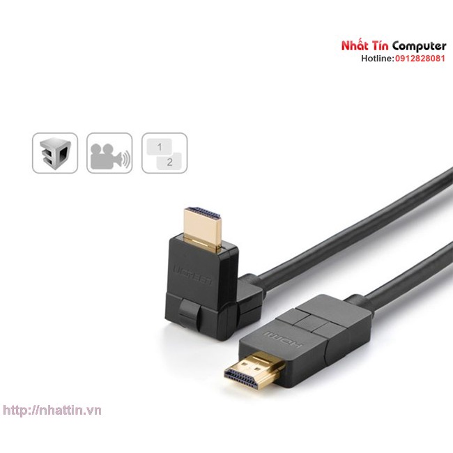 Cáp HDMI 2m đầu xoay 180 độ hỗ trợ full HD 4Kx2K chính hãng Ugreen 10126