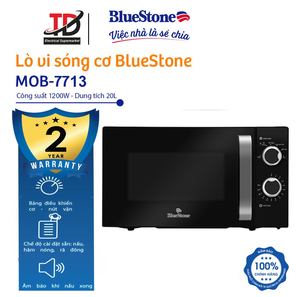 [Mã ELHAMS5 giảm 6% đơn 300K] Lò Vi Sóng Bluestone MOB-7713 , 20 Lít -1200W , Bảo Hành Chính Hãng 2 Năm