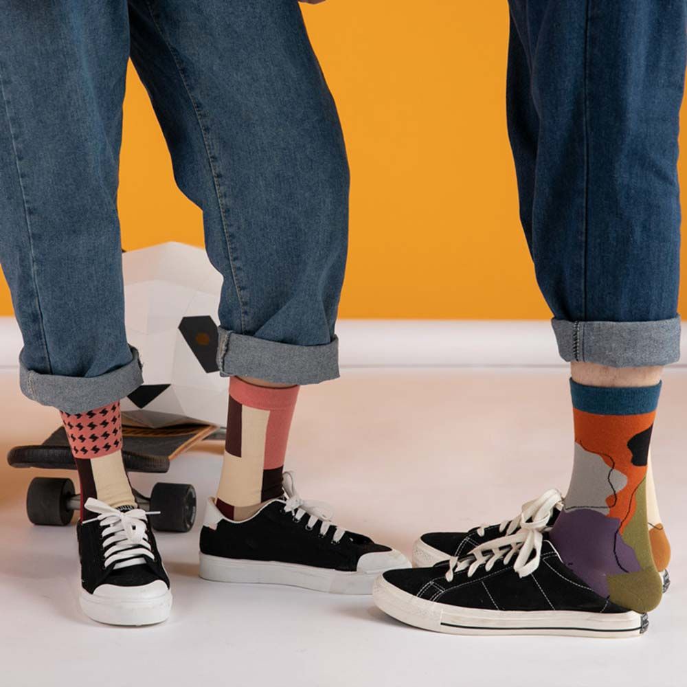 Vớ thể thao cotton mềm mại thấm hút mồ hôi họa tiết hình học đơn giản cho nam