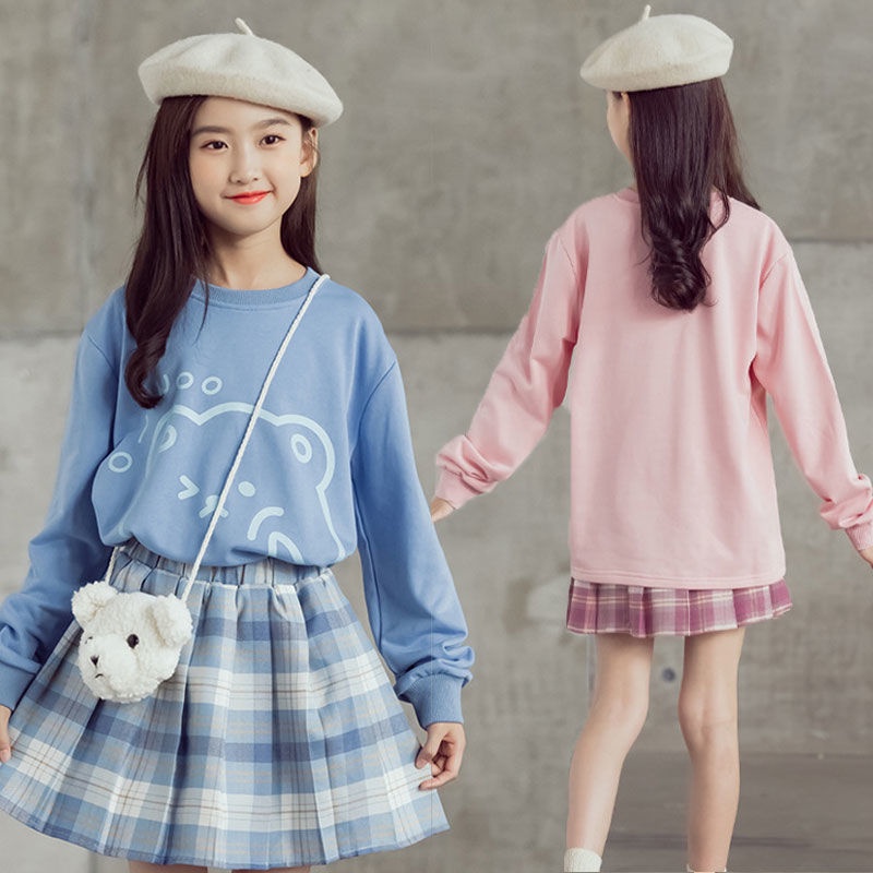 Set Áo sweater Tay Dài Phối Chân Váy Thời Trang Thu Đông Cho Bé Gái 2022