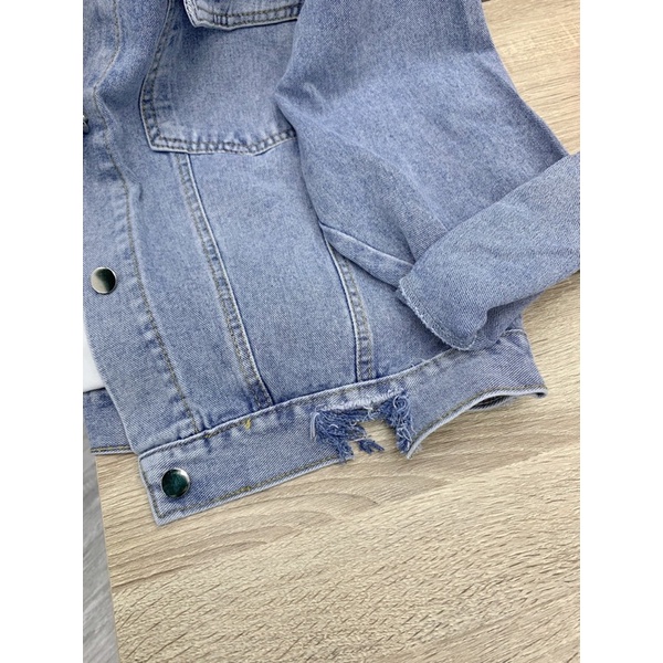 Áo JEAN nam, nữ trơn xanh rách viền hàng ảnh cận chất - sẵn