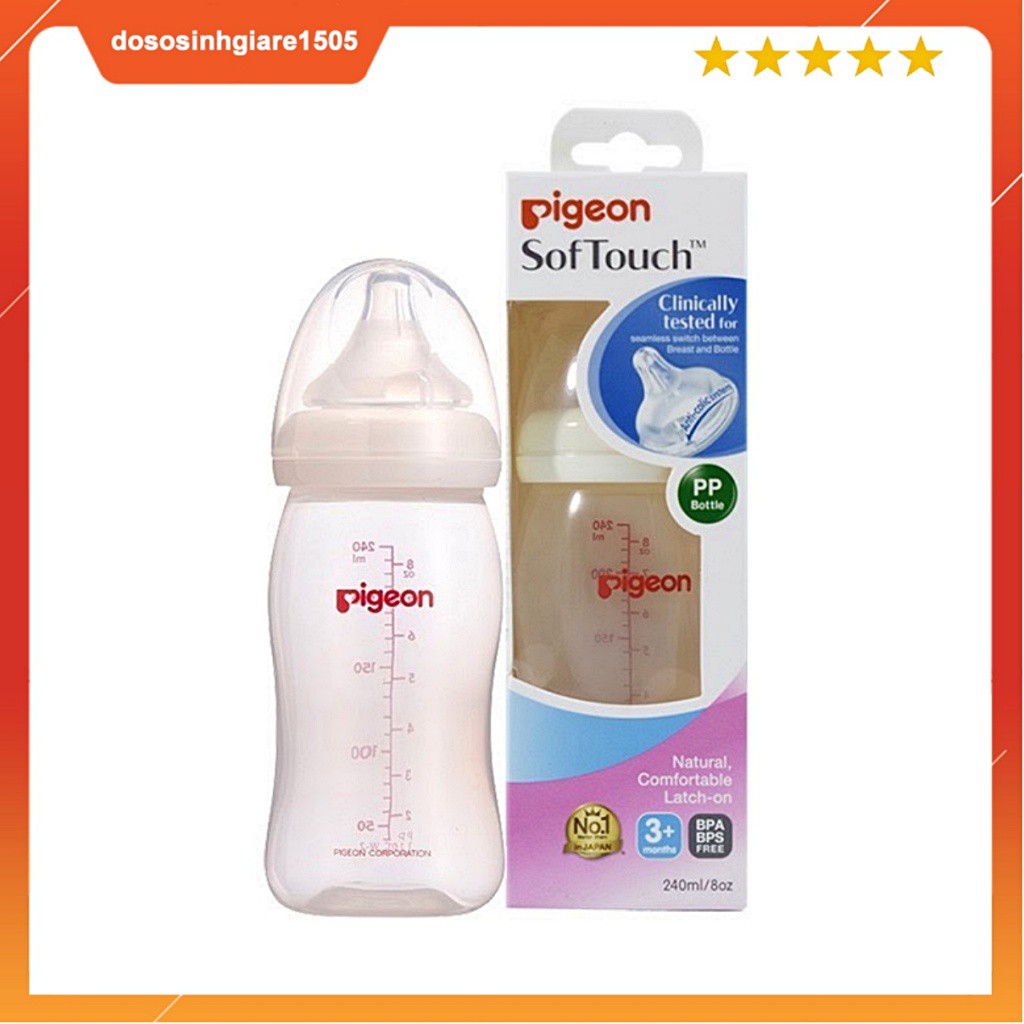 Bình sữa Pigeon cổ rộng PP PLUS 240ML