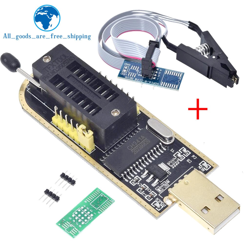 Mô đun lập trình USB Flash BIOS TZT CH341A 24 25 Series EEPROM kèm kẹp thử SOIC8 SOP8 dành cho EEPROM 93CXX/25CXX/24CXX