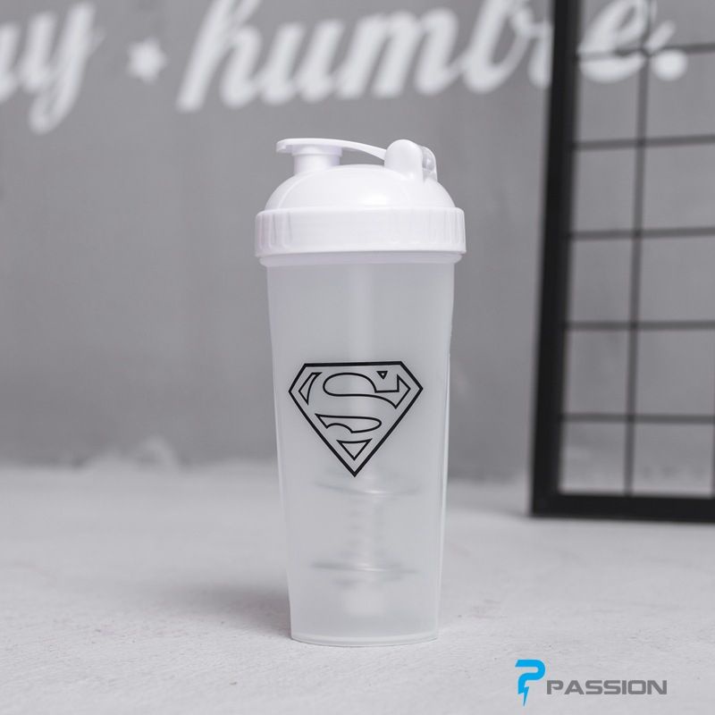 Bình nước thể thao superman, bình lắc tập gym PK86 (Trắng)